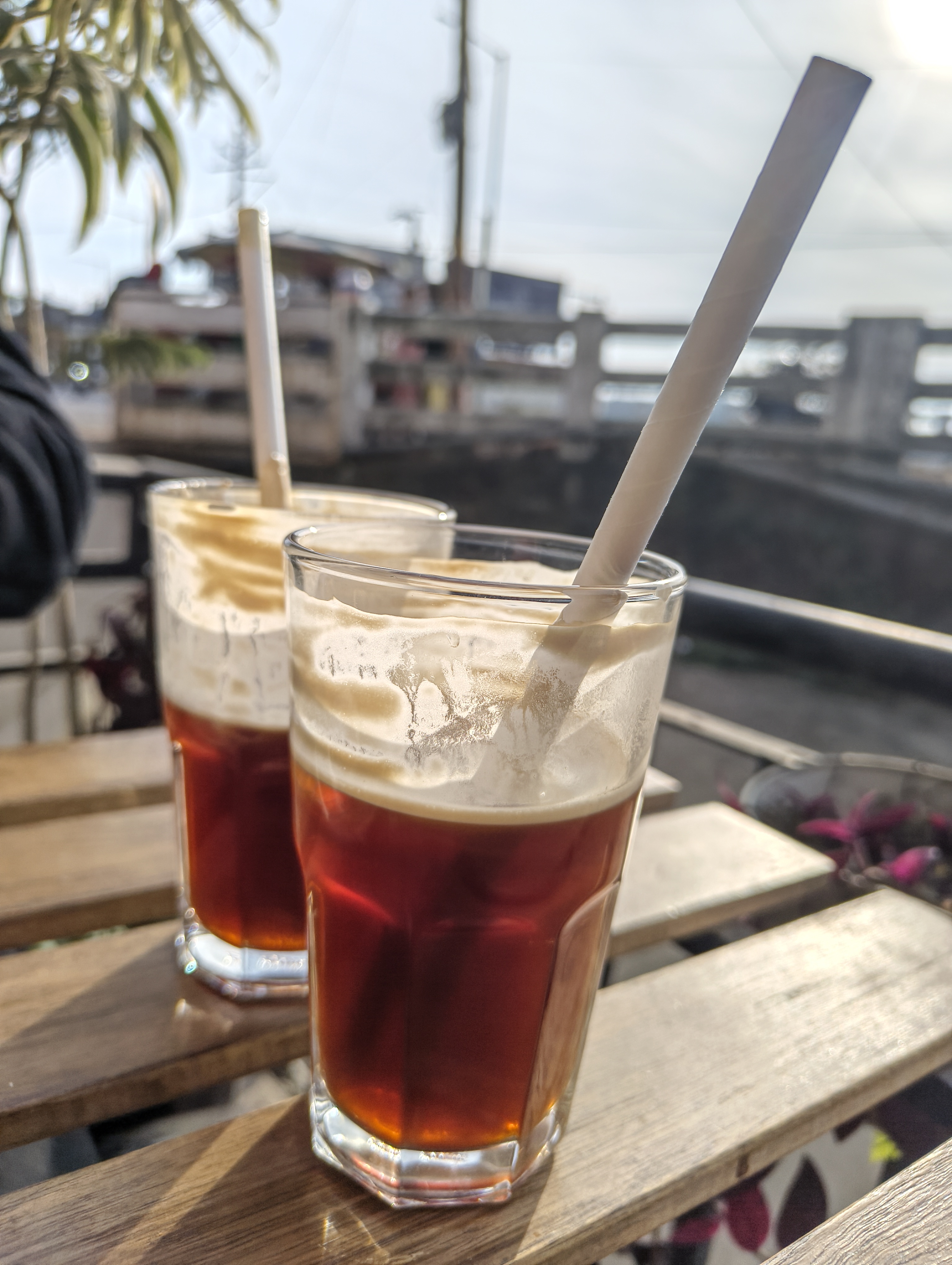 Cold coffee during a travel cafe stop
